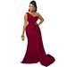 Elegant One-Shoulder Party Dress For Women - Stretchy Bodycon Long Dress With Ruffle Detail In Solid Colors_ecoleips.com