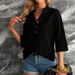 Women's Clothing Summer New Solid Color Casual Pullover Five Point Sleeve Shirt Ladies Loose Large Size Shirt_ecoleips.com