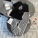 Women's Clothing Irregular Slit Large Edition T Shirt Fashion Casual Striped Wide Leg Pants Sports Suit_ecoleips.com