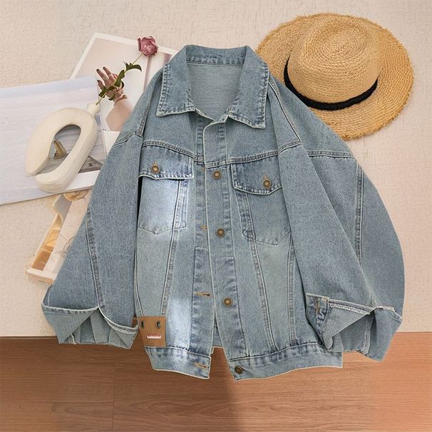 Plus-size Blue Denim Jacket For Women, 2025 Spring Autumn New Design, Loose And Slimming Top_ecoleips.com