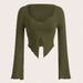 Voya Women's 2026 Spring/Summer New Item Asymmetric Hem Horn Sleeve V-neck Slimming Long Sleeve T-shirt Top_ecoleips.com