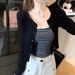 Korean-style Button-striped Camisole Cardigan Set, Autumn Version, Short Slim-fit Long-sleeve Top Two-piece Set_ecoleips.com