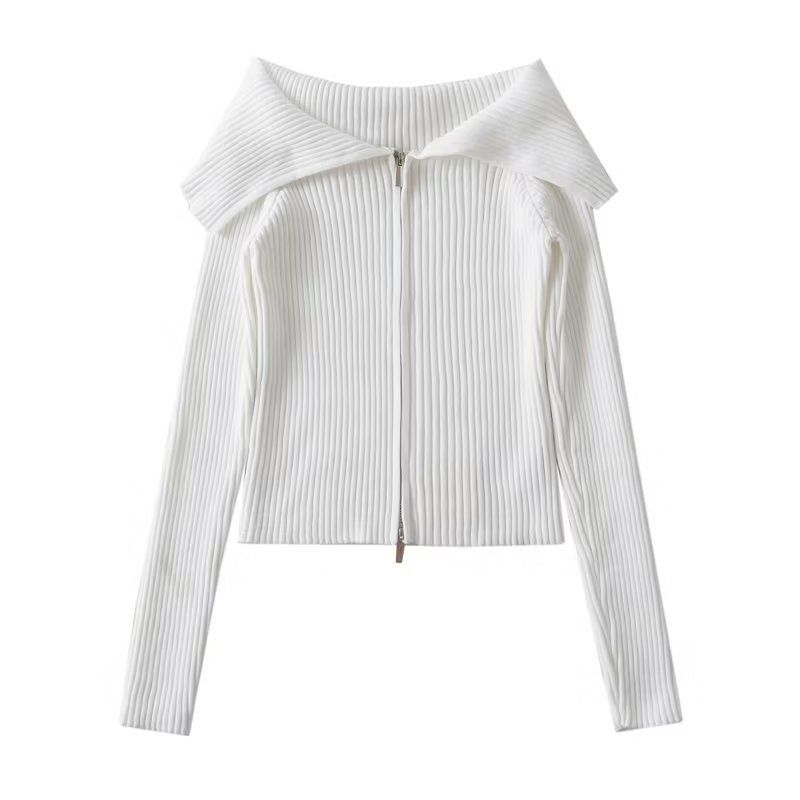 Women's Clothing Short Large Lapel Jacket Long Sleeve Design Knitted Sweater_ecoleips.com
