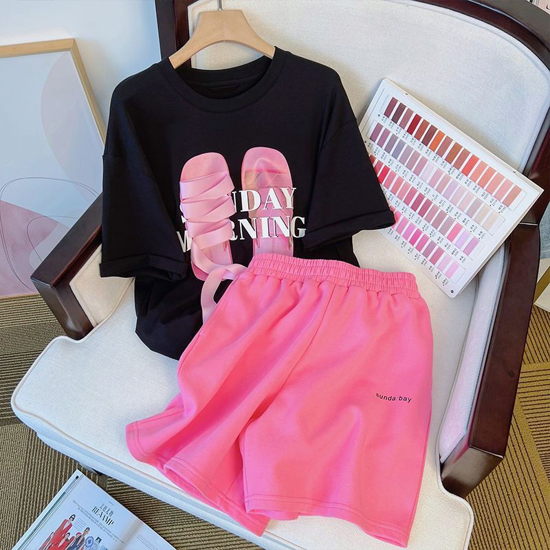 Women's Petite Size Two Piece Sports Shorts Set Stylish 3D Print Design Summer 2026 New Youthful Style_ecoleips.com