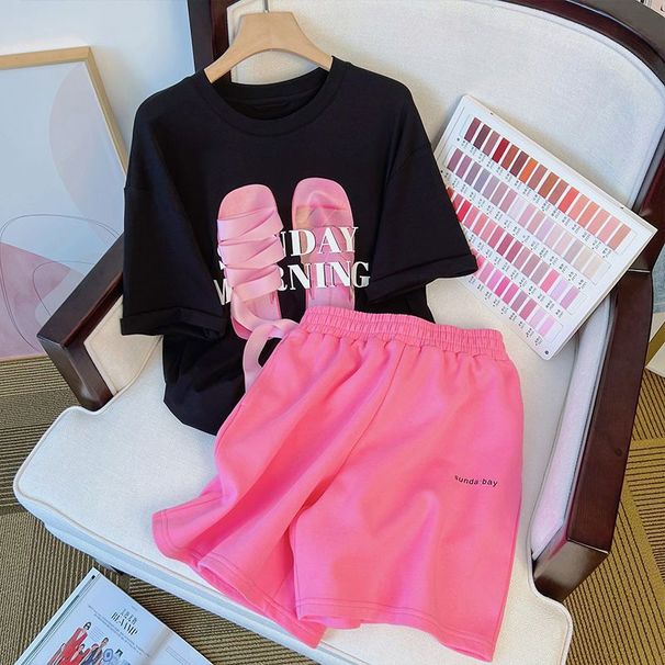 Women's Petite Size Two Piece Sports Shorts Set Stylish 3D Print Design Summer 2026 New Youthful Style_ecoleips.com