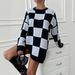 Voya Women's Fashion Street Photography European And American Style Generous Grid Autumn And Winter Thick Loose Slimming Fashion Warm Sweater_ecoleips.com