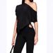 Women's Pure Asymmetrical Neckline Short Sleeved T-Shirt Summer Casual Basic Fitted Waist American Style Irregular Top_ecoleips.com