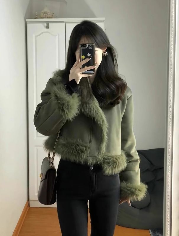 Suede-Like Faux Shearling Jacket – Oversized Zip-Up Coat (Luxury Winter Outerwear, Stand Collar, Thickened Boho Chic Style)_ecoleips.com