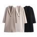 Three-color One-grain Solid-color Lapel Woolen Coat Women's Medium And Long Coat_ecoleips.com