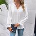 Women's Clothing Long Sleeved V Neck Lace Splicing Hollow Shirt_ecoleips.com