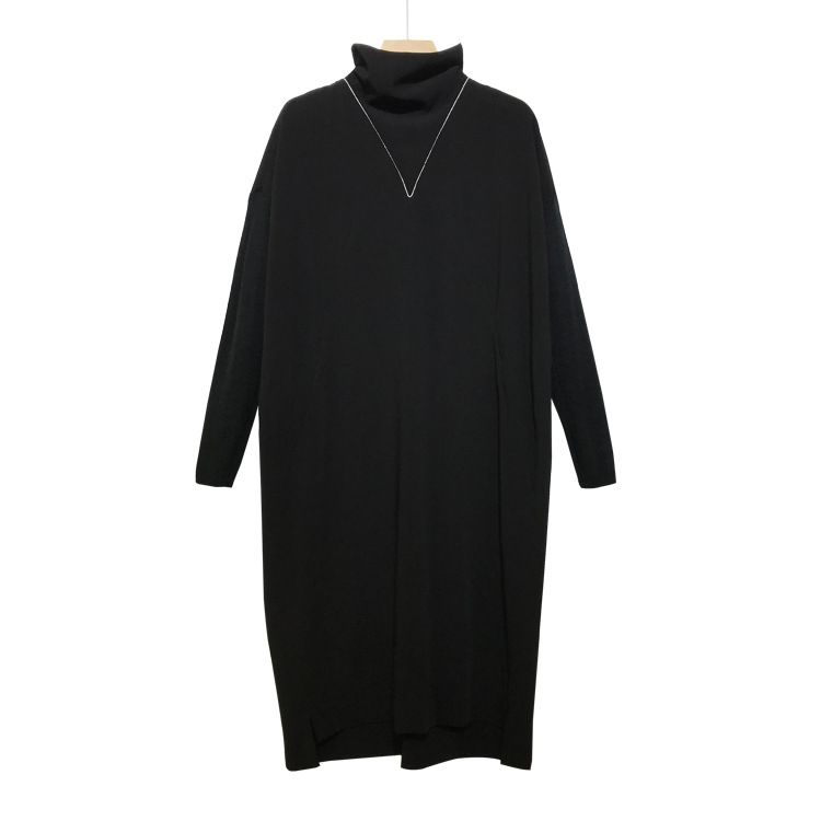 One-price Autumn And Winter Korean Style Black Turtleneck Dress With Knitted Sleeves, Long Dress, Women's Clothing 1496_ecoleips.com