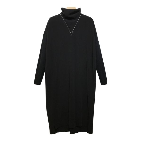 One-price Autumn And Winter Korean Style Black Turtleneck Dress With Knitted Sleeves, Long Dress, Women's Clothing 1496_ecoleips.com