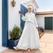 Women's Clothing Hollow Lace Splicing Puff Sleeve Top Large Swing Skirt Two Piece Suit_ecoleips.com