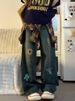 American Retro Plus-size Floral Embroidered Jeans For Women, Autumn Vintage-style Pa, Slightly Flared Straight-leg_ecoleips.com