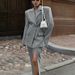 Elegant Commuter Style Two Piece Suit Set For Women With Slit Skirt And Collared Long Sleeved Jacket_ecoleips.com