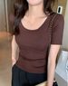 Crew Neck Short-sleeved T-shirt For Women's Summer Outer Wear, Undershirt Inside, Solid Color Comfortable Breathable Top_ecoleips.com