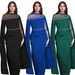 Women's Clothing Splicing Heavy Hot Diamond Beading Fashion Cape Sleeve Evening Dress_ecoleips.com