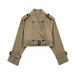 New women's European and American style belted long sleeved short casual windbreaker jacket_ecoleips.com