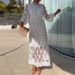 Fashion Lace Embroidery Long Dress Elegant Half Turtleneck Hollow Out Women Dress New Spring Ladies Lantern Sleeve Party Dresses_ecoleips.com