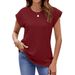 Women's Clothing Solid Color Jacquard Loose Round Neck Short Sleeved T Shirt Tops_ecoleips.com