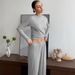 Floral Gray Milk Silk Loose Comfortable Soft Sleeve Long Pants Pajama Set European And American Autumn Homewear_ecoleips.com