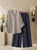 Women's Striped Print Casual Shirt Pants Set High-End Retro Style Autumn Winter Clothing_ecoleips.com