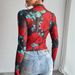 Women's Transparent Top Rose Floral Print Long Sleeve Stand Collar Spring New Arrival 2026 For Europe And America_ecoleips.com