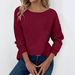 Solid Color Rib Fabric Long-Sleeved T-Shirt Spring, Autumn And Winter Three Seasons Women's Clothing Casual Loose Top_ecoleips.com