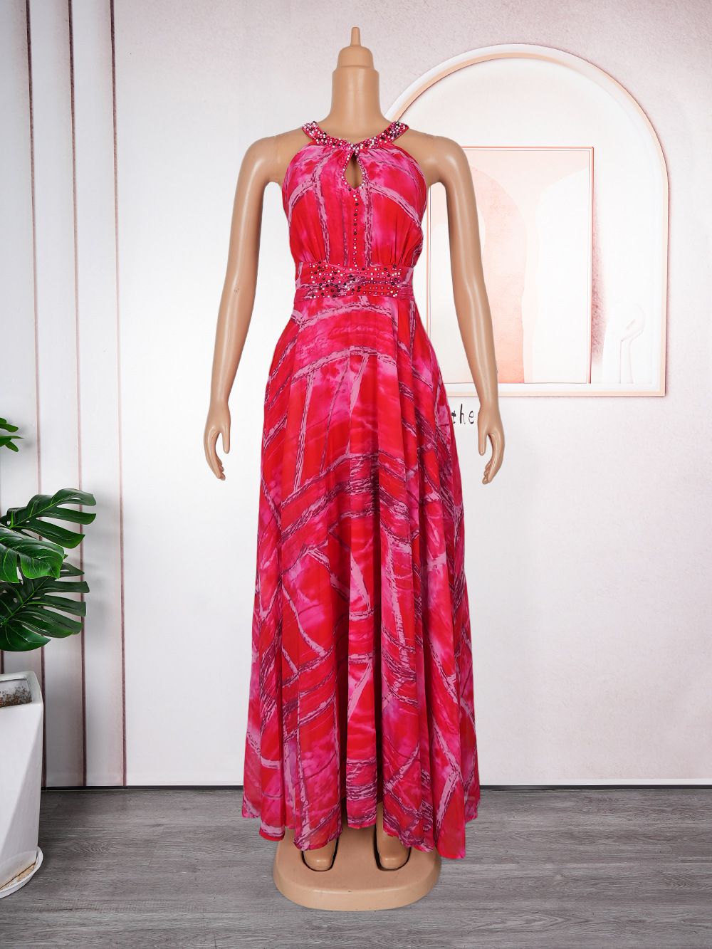 Plus Size Off-Shoulder Print Maxi Dress – Stylish Beaded Embellished Summer Dress For Women_ecoleips.com