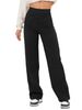 Women's High-Waisted Straight Leg Pants With Multiple Pockets, Stretch Comfort Casual Trousers With Button Closure_ecoleips.com