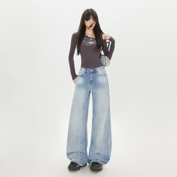 2025 Autumn New Korean Style Fashionable Ripped Wide-Leg Pants For Women, Versatile Loose Slimming Denim Trousers_ecoleips.com