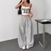 Women's High Waist Flared Joggers With Ruffle Detail & Drawstring - Soft Wide Leg Lounge Pants For Casual Wear_ecoleips.com
