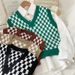 Women's Clothing Women's Checkered Knit Vest Layered Loose Fit Crewneck Spring Top_ecoleips.com