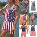 Summer Women's Overalls US Independence Day Flag Print European And American Style Couple Matching K367_ecoleips.com