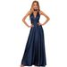 Verve Summer New Women's Deep V Solid Color Satin Long Party Evening Dress Gown_ecoleips.com