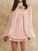 Fashionable Ladies Elegant O Neck Cape Party Dress Women Spring Solid Slim Bodycon Pleated Dress Summer Casual Boho Mini Dresses_ecoleips.com