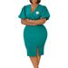 C8633 African Foreign Trade Women's For , Lantern Sleeve Summer V-neck Fashion Bodycon Dress With Slit, European_ecoleips.com