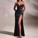Women's Clothing Solid Color Suspender Hollow Back Strap Fishbone Waist Slit Pleated Long Skirt_ecoleips.com