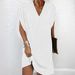 Women's Spring/Summer V-Neck Pleated Bat-Sleeve Dress_ecoleips.com
