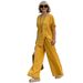 2026 Women's Summer 2-Piece Set European American Style Cross-Over Striped Short Sleeve Shirt Loose Trousers Outfit_ecoleips.com