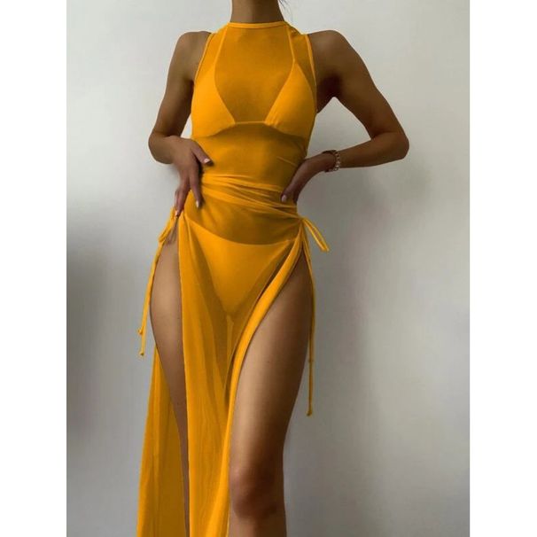 Women's Clothing New Swimsuit Bikini Bikini Multi Color Solid Color Long Skirt Sexy Split Three Piece Female Swimsuit_ecoleips.com