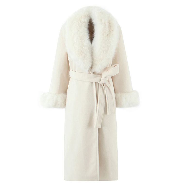 Big Fur Collar Belt Woolen Coat Women's New Temperament Long Double-sided Long-sleeved Coat_ecoleips.com