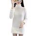 "High-Neck Thermal Dress – Fleece-Lined Knit Sweater Tunic (Black/Beige/Khaki)"_ecoleips.com