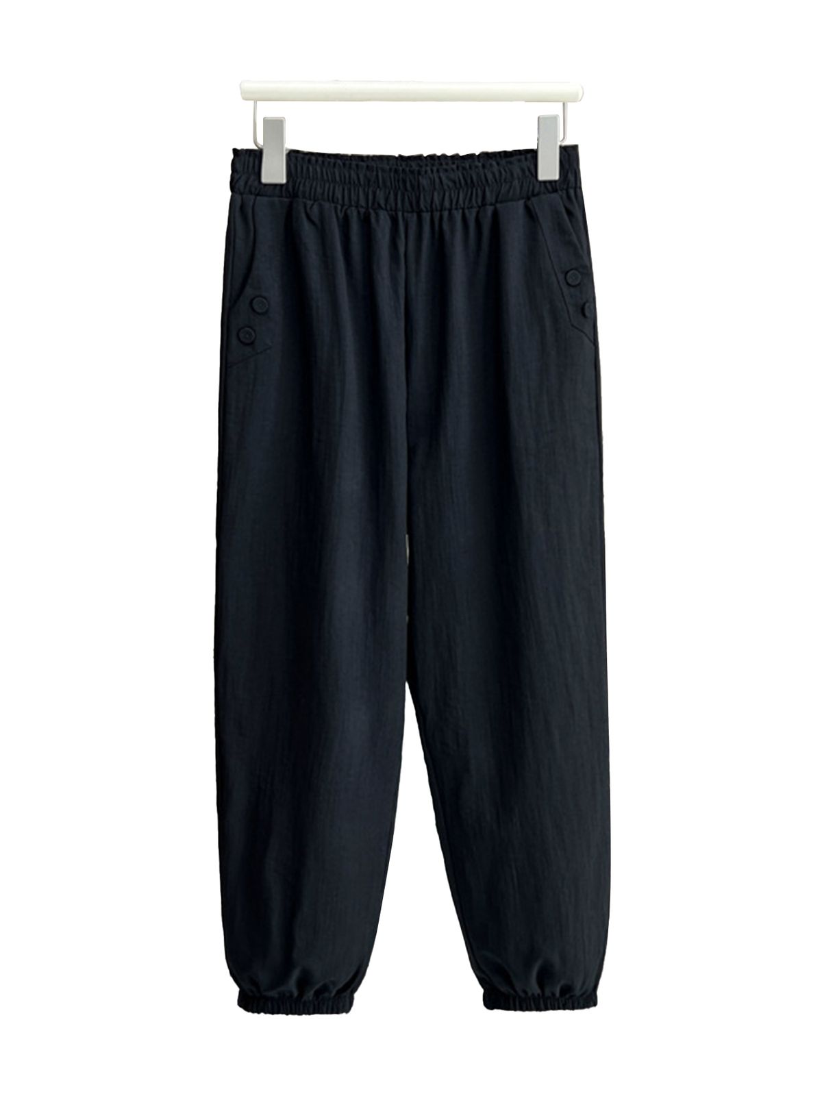 Women's Casual Pants Elastic Waist Solid Color Pockets_ecoleips.com
