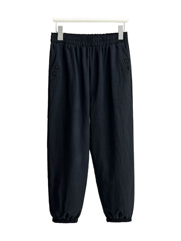 Women's Casual Pants Elastic Waist Solid Color Pockets_ecoleips.com