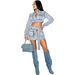NY8155 Women's Sexy Washed Denim Lace-up 3D Pocket Skirt Set_ecoleips.com