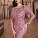 Women's Clothing Long Sleeved Round Neck Back Zipper Fishtail Skirt Banquet Evening Dress Female Spot_ecoleips.com