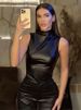 Women Y2K Vintage Pu Simple Basic Tank Top High Waist Skinny Shrunk Slash Cut Sleeveless Tops Versatile Noble Shirts_ecoleips.com