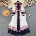 Women's Clothing color matching print slim long puff sleeve temperament dress spring dress _ecoleips.com