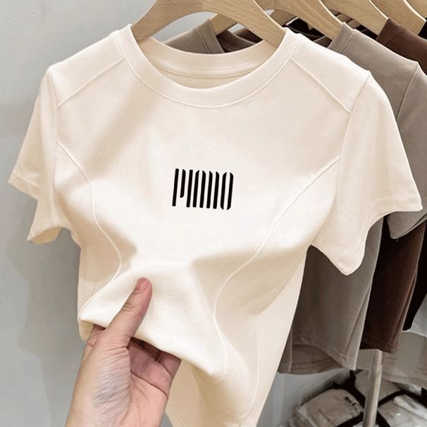 European Design Fishbone T Shirt For Women, Large Size, Summer New Style, Slim Round Neck Shirt, Short Sleeves, Niche Versatile Tops_ecoleips.com